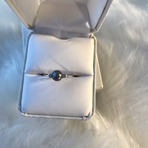 The Pearl Factory Jewelry - 14k White Gold FreshWater Black Pearl Ring Sz 5